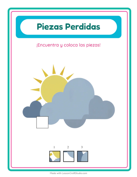 Vista previa de la hoja de Piezas Faltantes con Clima para jardín infantil