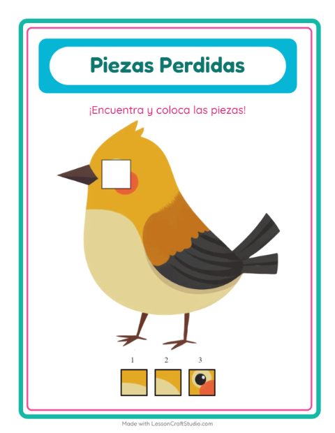 Vista previa de la hoja de Piezas Faltantes con Cosas que vuelan para jardín infantil