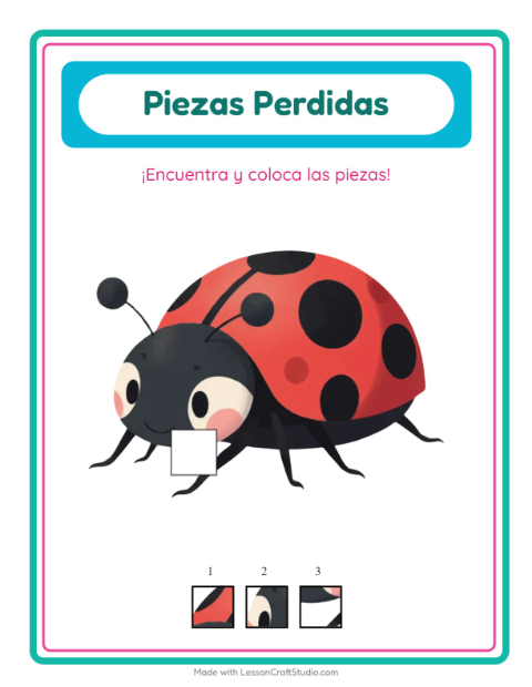 Vista previa de la hoja de Piezas Faltantes con Criaturas del bosque para jardín infantil