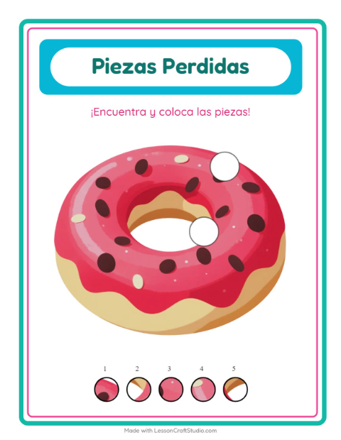 Vista previa de la hoja de Piezas Faltantes con Desayuno para jardín infantil
