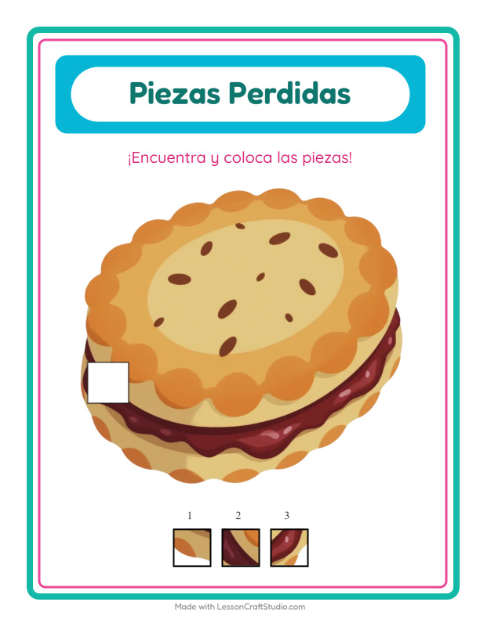 Vista previa de la hoja de Piezas Faltantes con Desayuno para jardín infantil
