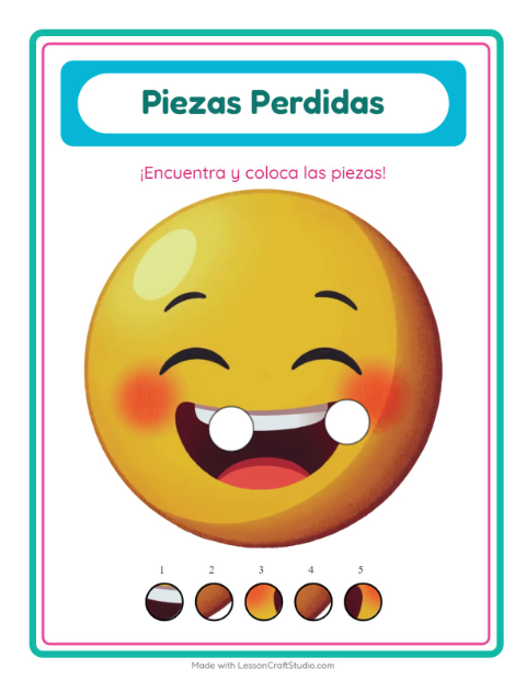 Vista previa de la hoja de Piezas Faltantes con Emociones para jardín infantil