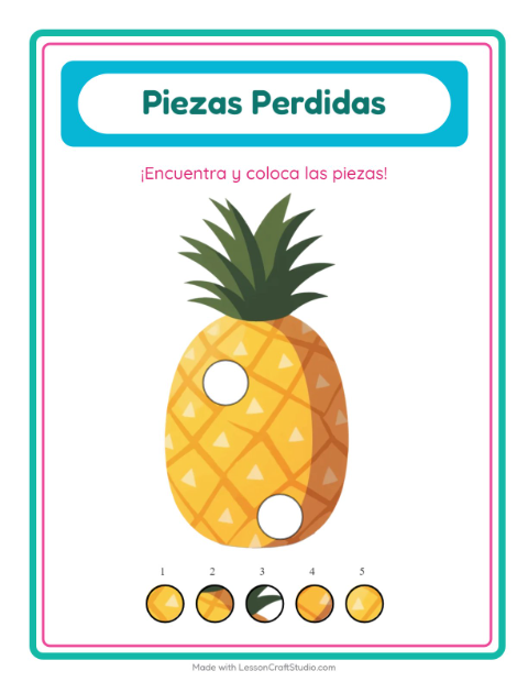 Vista previa de la hoja de Piezas Faltantes con En el supermercado para jardín infantil