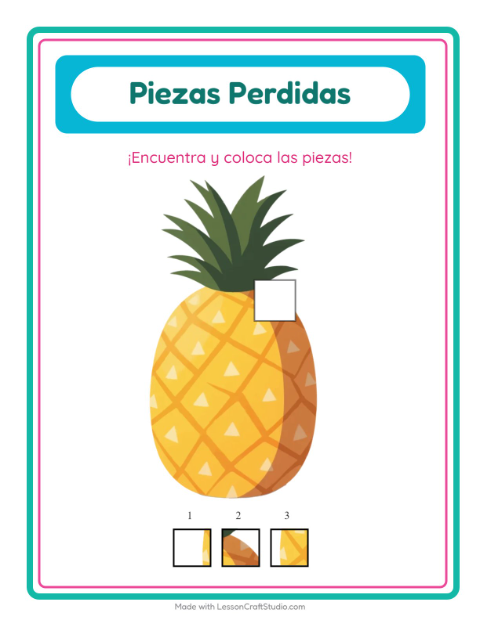 Vista previa de la hoja de Piezas Faltantes con En el supermercado para jardín infantil