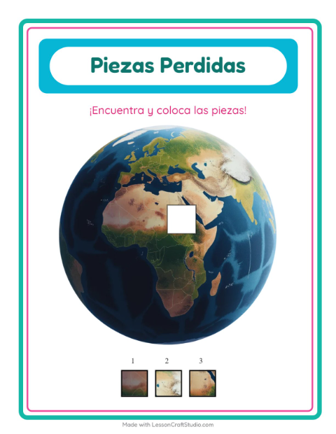 Vista previa de la hoja de Piezas Faltantes con Espacio para jardín infantil