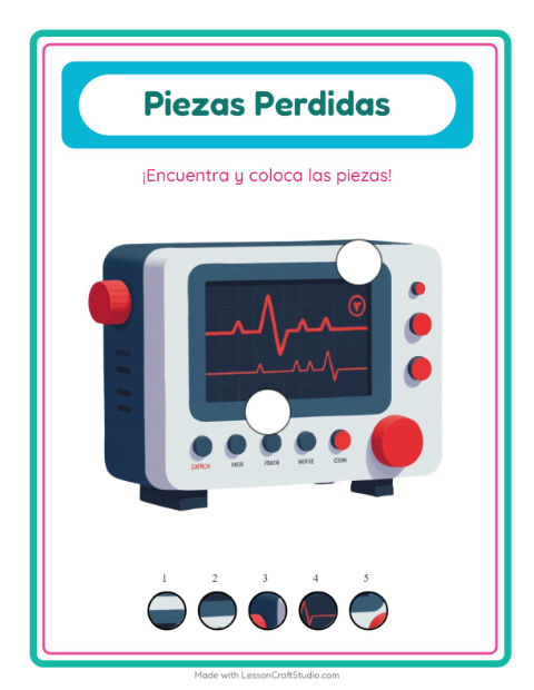 Vista previa de la hoja de Piezas Faltantes con Hospital para jardín infantil
