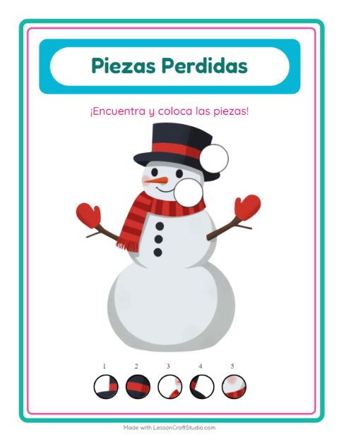 Vista previa de la hoja de Piezas Faltantes con Invierno para jardín infantil