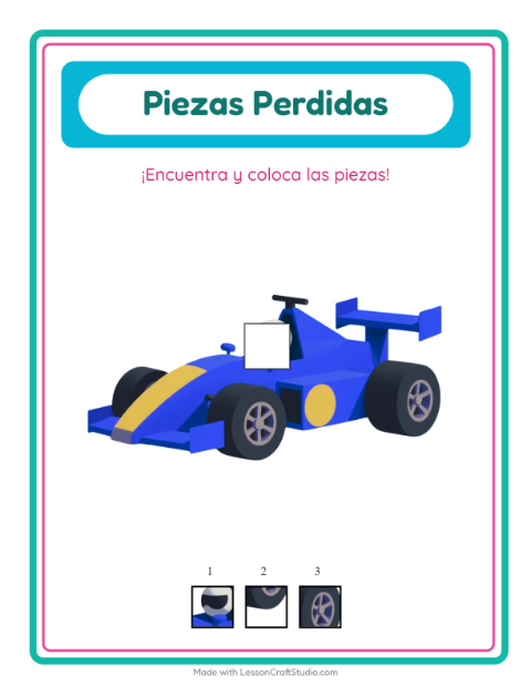 Vista previa de la hoja de Piezas Faltantes con Juguetes para jardín infantil