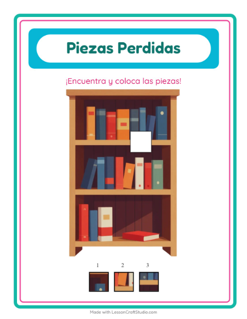 Vista previa de la hoja de Piezas Faltantes con Muebles para jardín infantil