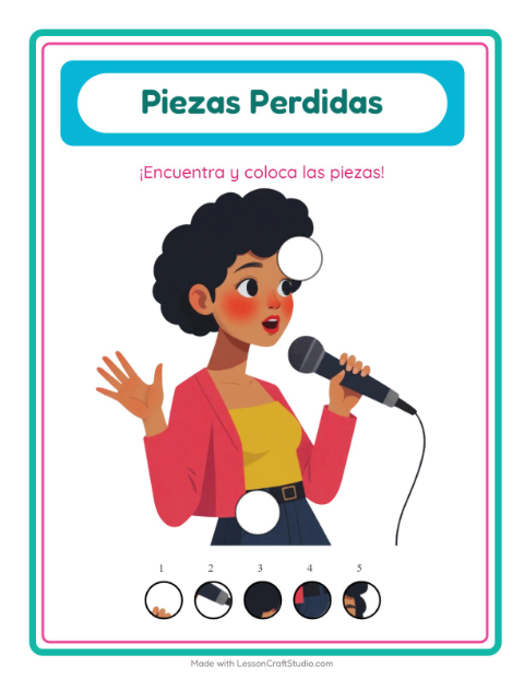 Vista previa de la hoja de Piezas Faltantes con Música para jardín infantil