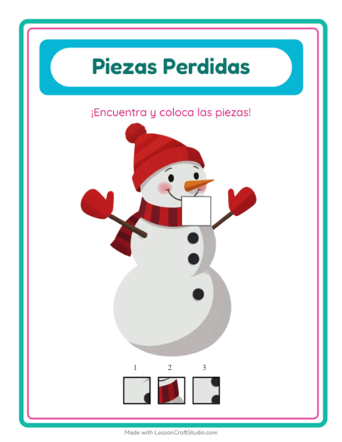 Vista previa de la hoja de Piezas Faltantes con Navidad para jardín infantil