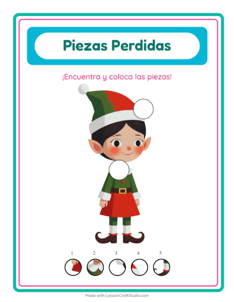 Vista previa de la hoja de Piezas Faltantes con Navidad para jardín infantil