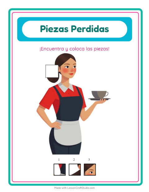 Vista previa de la hoja de Piezas Faltantes con Ocupaciones para jardín infantil