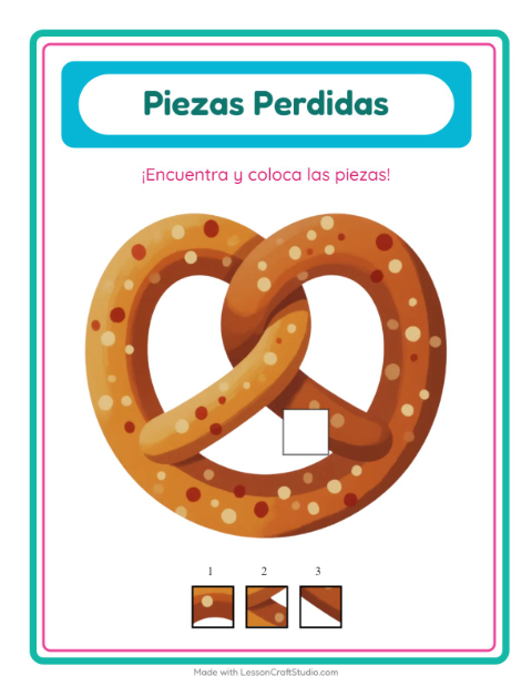 Vista previa de la hoja de Piezas Faltantes con Panadería para jardín infantil