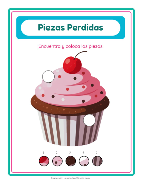 Vista previa de la hoja de Piezas Faltantes con Panadería para jardín infantil