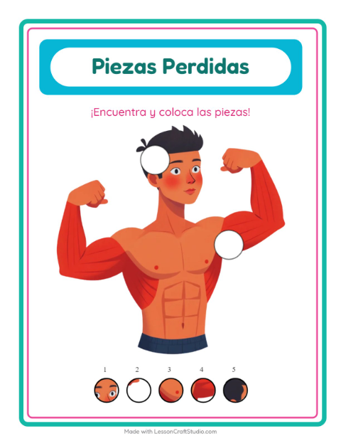 Vista previa de la hoja de Piezas Faltantes con Partes del cuerpo para jardín infantil