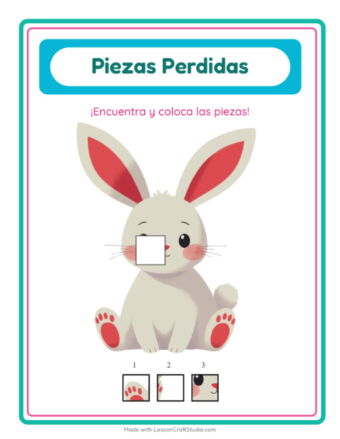 Vista previa de la hoja de Piezas Faltantes con Pascua para jardín infantil