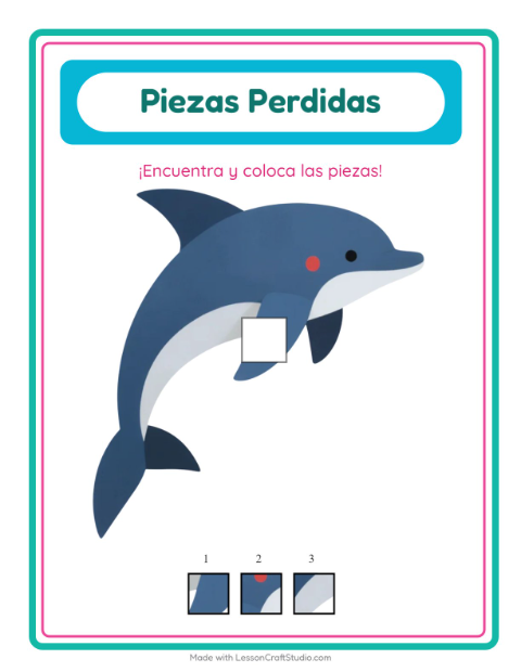 Vista previa de la hoja de Piezas Faltantes con Playa para jardín infantil