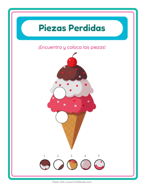 Vista previa de la hoja de Piezas Faltantes con Playa para jardín infantil
