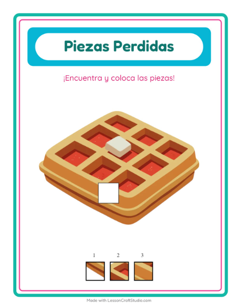 Vista previa de la hoja de Piezas Faltantes con Postres y dulces para jardín infantil