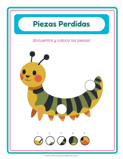 Vista previa de la hoja de Piezas Faltantes con Primavera para jardín infantil