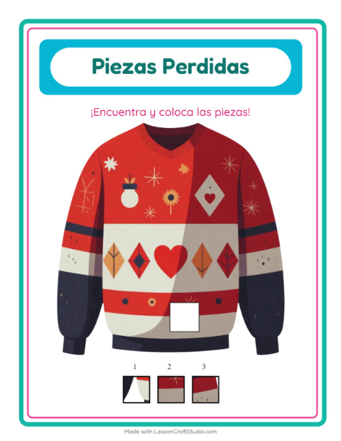Vista previa de la hoja de Piezas Faltantes con Ropa para jardín infantil