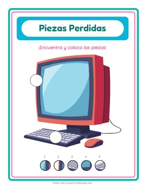 Vista previa de la hoja de Piezas Faltantes con Salón de clases para jardín infantil
