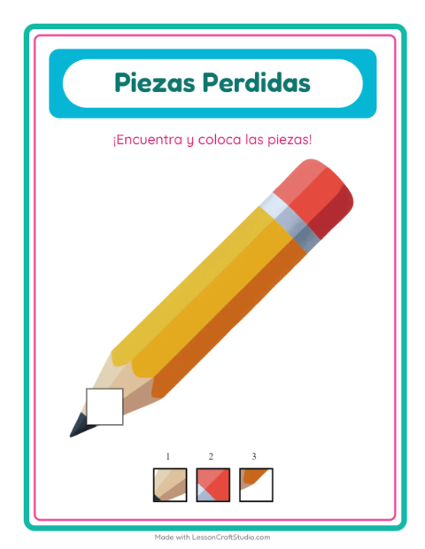 Vista previa de la hoja de Piezas Faltantes con Salón de clases para jardín infantil