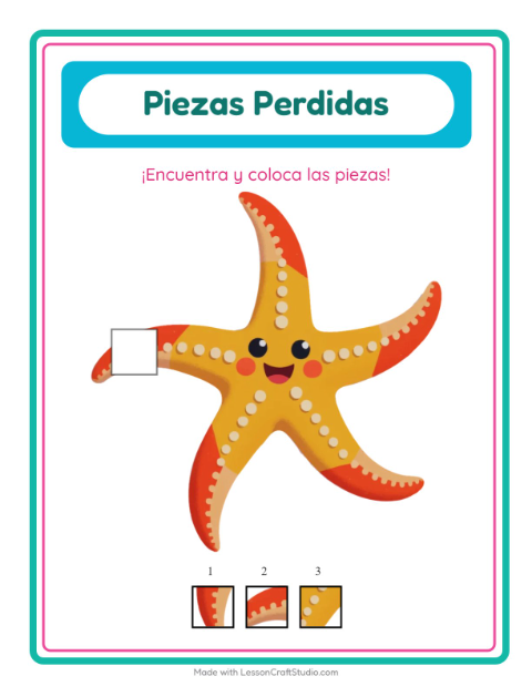 Vista previa de la hoja de Piezas Faltantes con Verano para jardín infantil