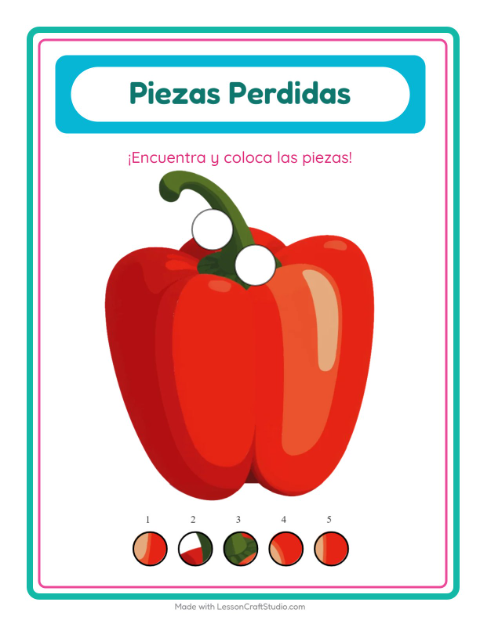 Vista previa de la hoja de Piezas Faltantes con Verduras para jardín infantil