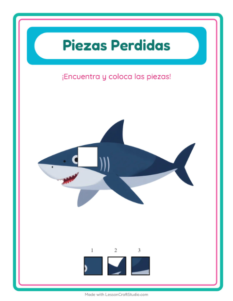 Vista previa de la hoja de Piezas Faltantes con Vida marina para jardín infantil