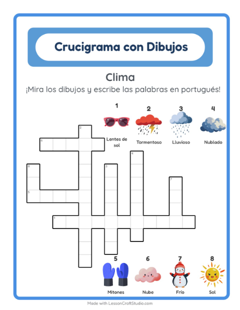 Crucigrama ilustrado en portugués – El Tiempo