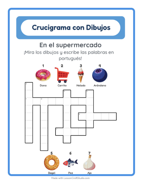 Crucigrama ilustrado en portugués – En El Supermercado
