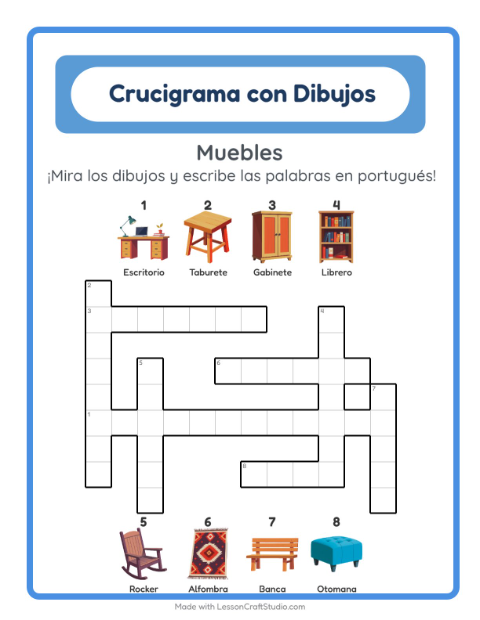 Crucigrama ilustrado en portugués – Muebles