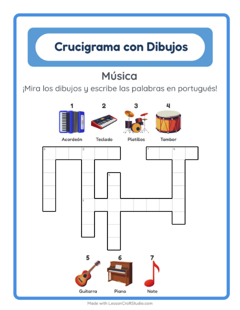 Crucigrama ilustrado en portugués – Música