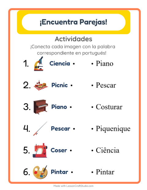 Une imágenes y palabras en portugués – Acciones