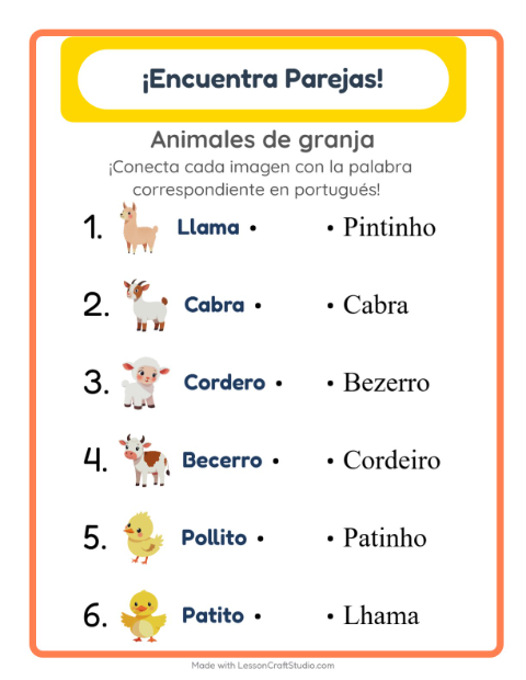 Une imágenes y palabras en portugués – Animales De Granja