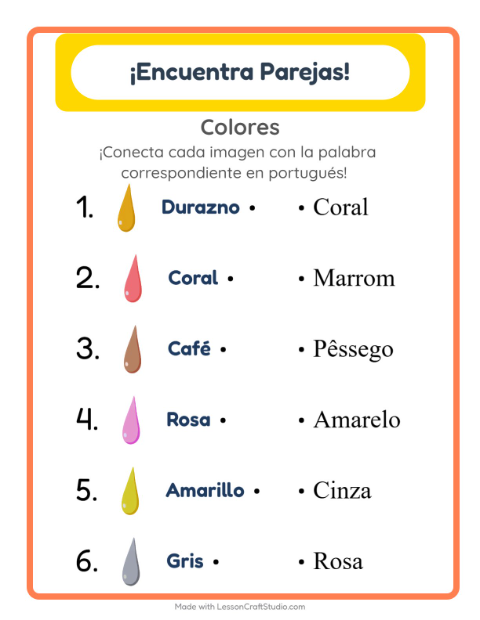 Une imágenes y palabras en portugués – Colores