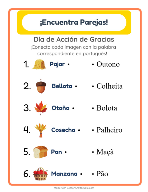 Une imágenes y palabras en portugués – Acción De Gracias
