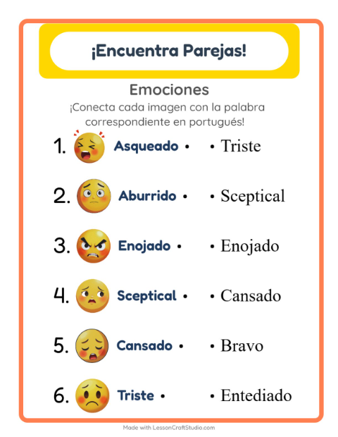 Une imágenes y palabras en portugués – Emociones