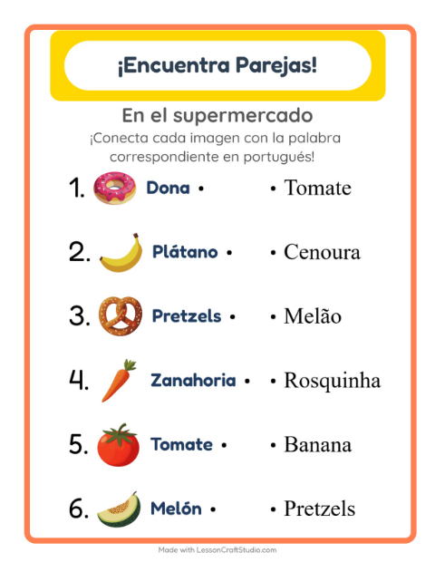 Une imágenes y palabras en portugués – En El Supermercado