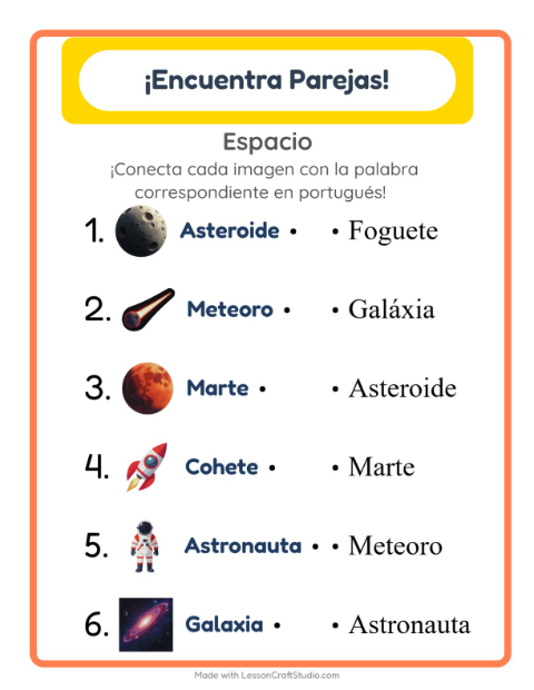 Une imágenes y palabras en portugués – Espacio