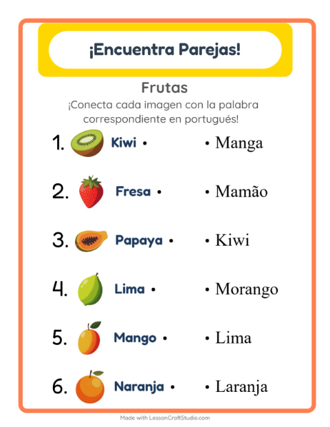 Vista previa de Aprender portugués: Frutas – une imágenes y palabras para niños