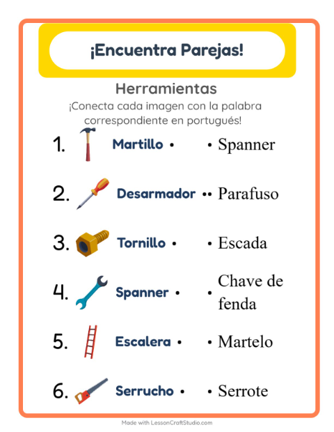 Une imágenes y palabras en portugués – Herramientas
