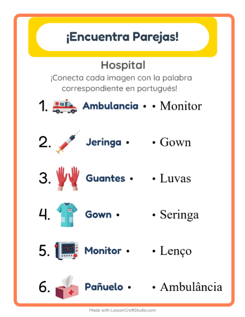 Une imágenes y palabras en portugués – Hospital