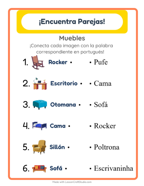 Une imágenes y palabras en portugués – Muebles