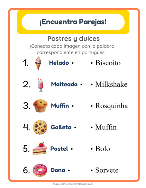 Une imágenes y palabras en portugués – Postres Y Dulces