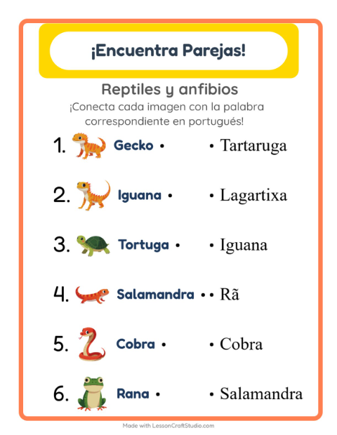 Une imágenes y palabras en portugués – Reptiles Y Anfibios