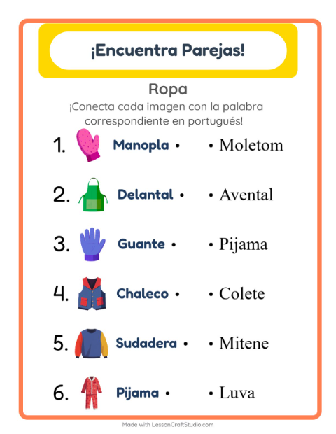 Une imágenes y palabras en portugués – Ropa