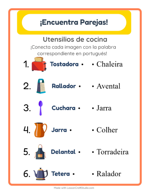 Une imágenes y palabras en portugués – Utensilios De Cocina